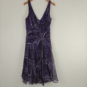 Tadashi Collection Silk Purple Formal Dress Size 14 Ballroom Flowy Skirt Animal